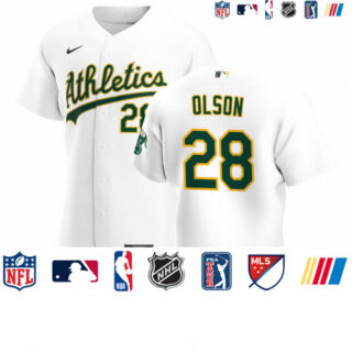 Oakland Athletics #28 Matt Olson Men's Nike White Home 2020 Authentic Player MLB Jersey