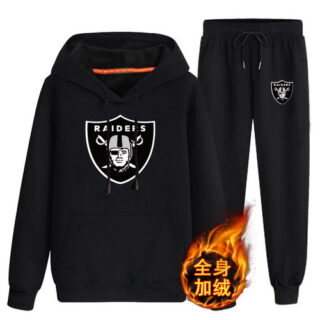 Oakland Raiders Black Men's Winter Thicken NFL Pullover Hoodie & Pant