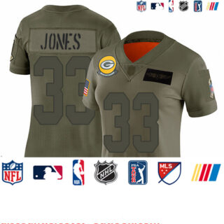Packers #33 Aaron Jones Camo Women's Stitched Football Limited 2019 Salute to Service Jersey