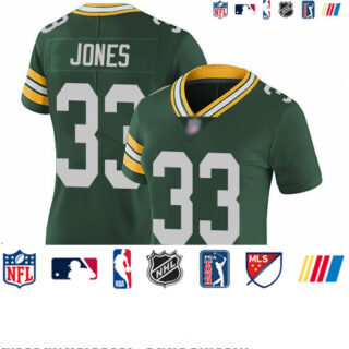 Packers #33 Aaron Jones Green Team Color Women's Stitched Football Vapor Untouchable Limited Jersey