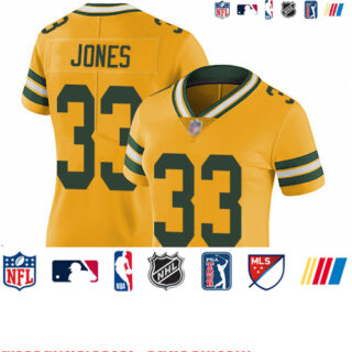 Packers #33 Aaron Jones Yellow Women's Stitched Football Limited Rush Jersey