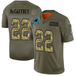 Panthers #22 Christian McCaffrey Olive Camo Men's Stitched Football Limited 2019 Salute To Service Jersey