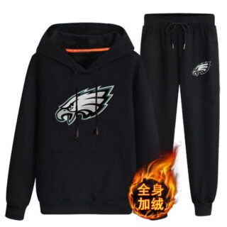 Philadelphia Eagles Black Men's Winter Thicken NFL Pullover Hoodie & Pant