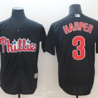 Phillies 3 Bryce Harper Black Cool Base Jersey