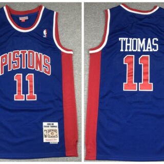 Pistons 11 Isiah Thomas Blue 1988-89 Hardwood Classics Jersey