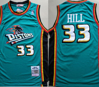 Pistons 33 Grant Hill Teal 1998-99 Hardwood Classics Jersey