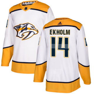 Predators #14 Mattias Ekholm White Road Authentic Stitched Hockey Jersey