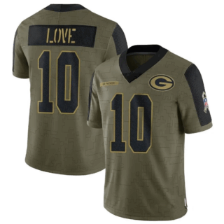 Men's #10 Jordan Love Green Bay Packers Olive 2021 Salute To Service Limited Jersey