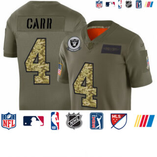 Raiders #4 Derek Carr Men's Nike 2019 Olive Camo Salute To Service Limited NFL Jersey