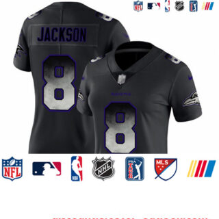 Ravens #8 Lamar Jackson Black Women's Stitched Football Vapor Untouchable Limited Smoke Fashion Jersey