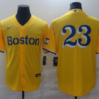 Red Sox 23 Gold Nike 2021 City Connect Replica Player Cool Base Jersey