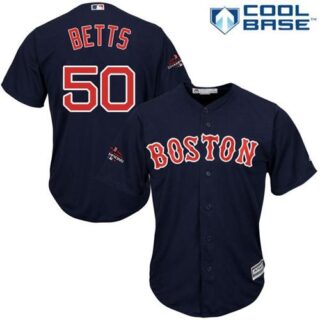 Red Sox #50 Mookie Betts Navy Blue New Cool Base 2018 World Series Champions Stitched MLB Jersey