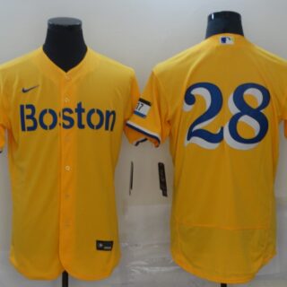 Red Sox 28 J.D. Martinez Gold Nike 2021 City Connect Replica Player Flexbase Jersey