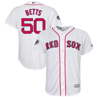 Red Sox 50 Mookie Betts White Youth 2018 World Series Cool Base Player Jersey