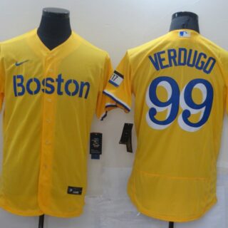 Red Sox 99 Alex Verdugo Gold Nike 2021 City Connect Replica Player Flexbase Jerseys