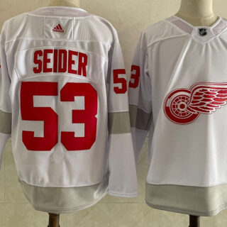 Red Wings 53 Moritz Seider White 2020-21 Reverse Retro Adidas Jersey