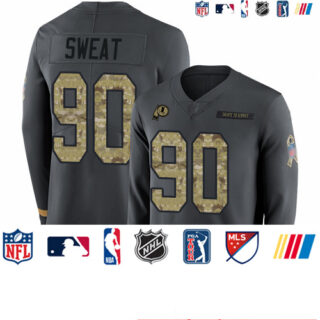 Redskins #90 Montez Sweat Anthracite Salute to Service Men's Stitched Football Limited Therma Long Sleeve Jersey