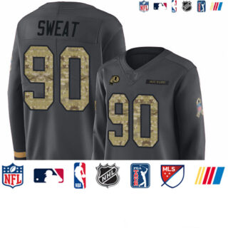 Redskins #90 Montez Sweat Anthracite Salute to Service Women's Stitched Football Limited Therma Long Sleeve Jersey