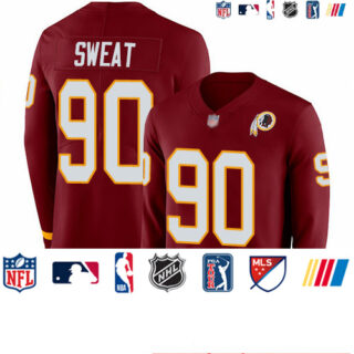 Redskins #90 Montez Sweat Burgundy Red Team Color Men's Stitched Football Limited Therma Long Sleeve Jersey