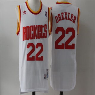 Rockets 22 Clyde Drexler White Hardwood Classics Jersey