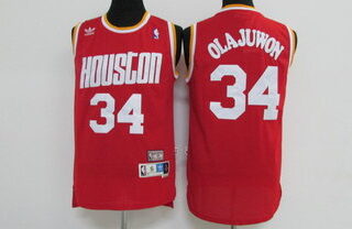 Rockets 34 Hakeem Olajuwon Red Hardwood Classics Jersey