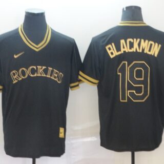 Rockies 19 Charlie Blackmon Black Gold Nike Cooperstown Collection Legend V Neck Jersey
