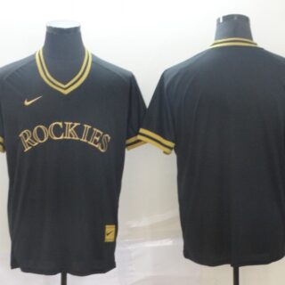 Rockies Blank Black Gold Nike Cooperstown Collection Legend V Neck Jersey