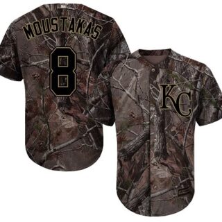 Royals #8 Mike Moustakas Camo Realtree Collection Cool Base Stitched Baseball Jersey