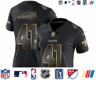 Saints #41 Alvin Kamara Black Gold Women's Stitched Football Vapor Untouchable Limited Jersey