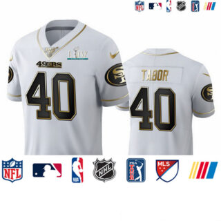 San Francisco 49ers #40 Teez Tabor Men's Nike White Golden Super Bowl LIV 2020 Edition Vapor Limited NFL 100 Jersey
