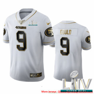 San Francisco 49ers #9 Robbie Gould Men's Nike White Golden Super Bowl LIV 2020 Edition Vapor Limited NFL 100 Jersey