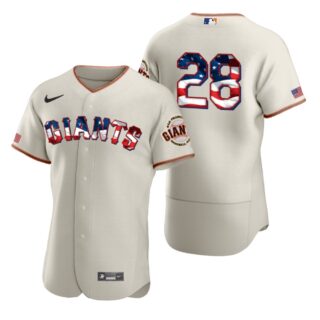 San Francisco Giants #28 Buster Posey Men's Nike Cream Fluttering USA Flag Limited Edition Authentic MLB Jersey