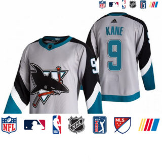 San Jose Sharks #9 Evander Kane Grey Men's Adidas 2020-21 Reverse Retro Alternate NHL Jersey