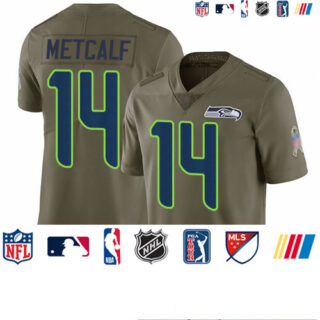 Seahawks #14 D.K. Metcalf Olive Men's Stitched Football Limited 2017 Salute To Service Jersey