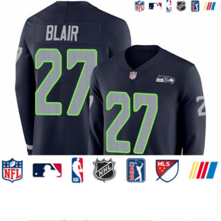 Seahawks #27 Marquise Blair Steel Blue Team Color Men's Stitched Football Limited Therma Long Sleeve Jersey