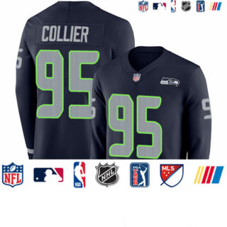 Seahawks #95 L.J. Collier Steel Blue Team Color Youth Stitched Football Limited Therma Long Sleeve Jersey