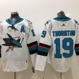 Sharks 19 Joe Thornton White Adidas Jersey