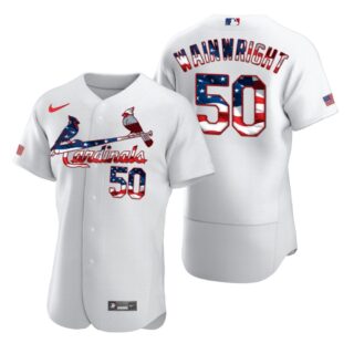 St. Louis Cardinals #50 Adam Wainwright Men's Nike White Fluttering USA Flag Limited Edition Authentic MLB Jersey