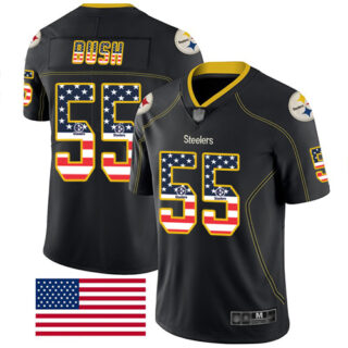 Steelers #55 Devin Bush Black Men's Stitched Football Limited Rush USA Flag Jersey