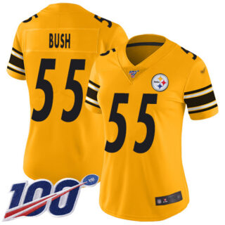 Steelers #55 Devin Bush Gold Women's Stitched Football Limited Inverted Legend 100th Season Jersey