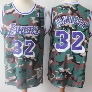Swingman Lakers #32 Magic Johnson Camo Stitched Basketball Jersey