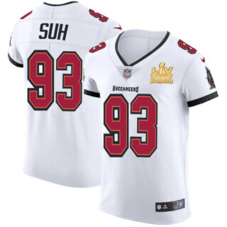 Tampa Bay Buccaneers #93 Ndamukong Suh Men's Super Bowl LV Champions Patch Nike White Vapor Elite Jersey