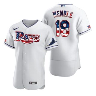 Tampa Bay Rays #18 Joey Wendle Men's Nike White Fluttering USA Flag Limited Edition Authentic MLB Jersey