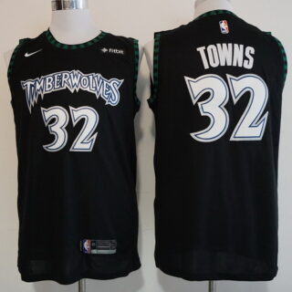 Timberwolves 32 Karl-Anthony Towns Black Nike Hardwood Classics Swingman Jersey