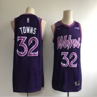 Timberwolves 32 Karl-Anthony Towns Purple 2018-19 City Edition Nike Swingman Jersey