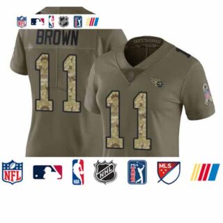 Titans #11 A.J. Brown Olive Camo Women's Stitched Football Limited 2017 Salute to Service Jersey
