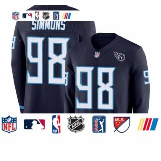 Titans #98 Jeffery Simmons Navy Blue Team Color Men's Stitched Football Limited Therma Long Sleeve Jersey