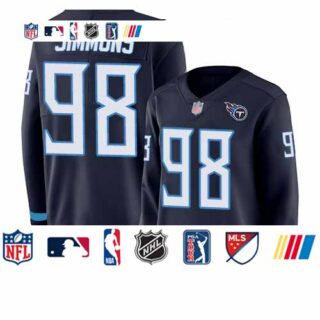 Titans #98 Jeffery Simmons Navy Blue Team Color Women's Stitched Football Limited Therma Long Sleeve Jersey