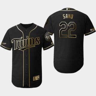 Twins 22 Miguel Sano Black Gold Flexbase Jersey