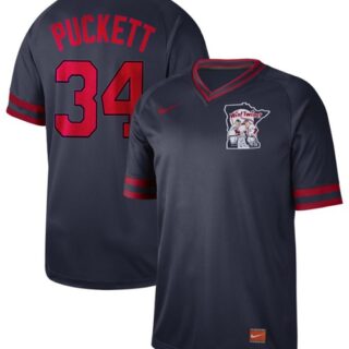 Twins #34 Kirby Puckett Navy Authentic Cooperstown Collection Stitched Baseball Jersey
